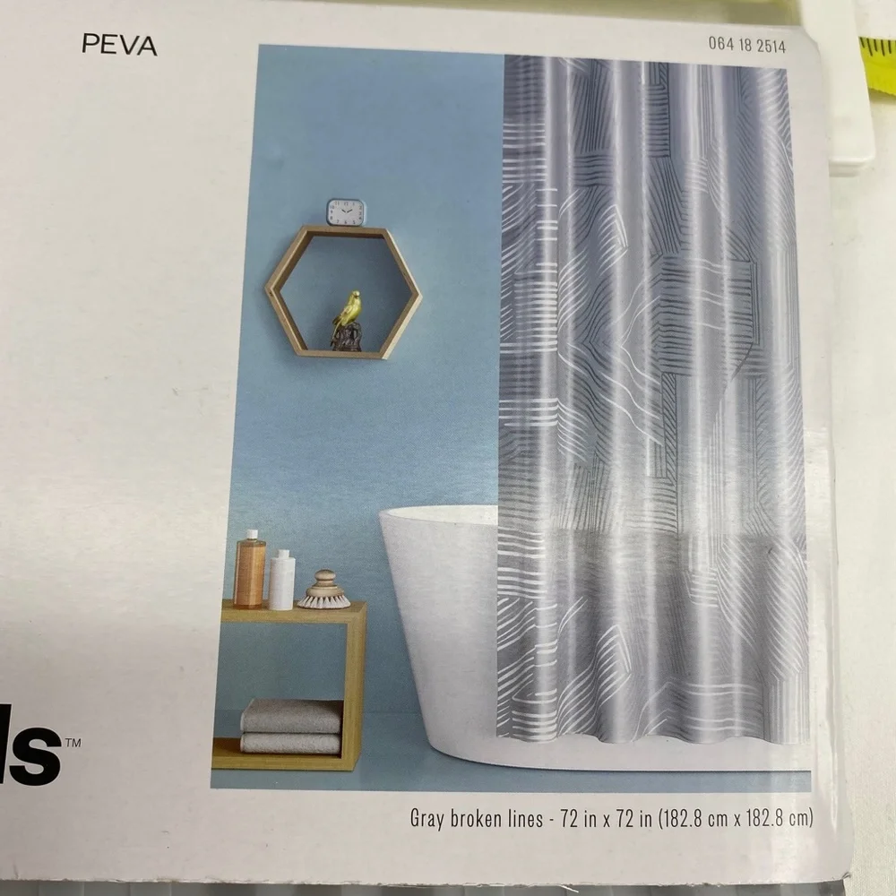 Room Essentials PEVA Shower Curtain Gray Broken Lines Standard Top 72